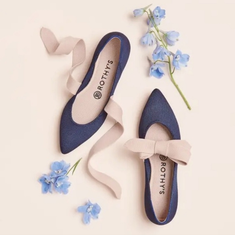 Rothy’s Sapphire Blue Mary Jane Bow Flats Pointed Toe Balletcore Size 8 - Picture 3 of 16